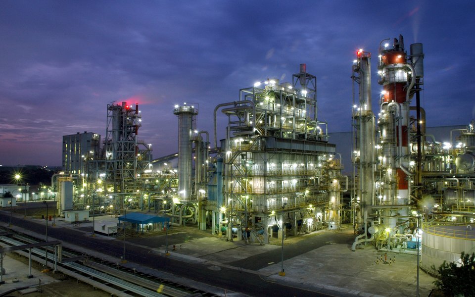 refinery at night