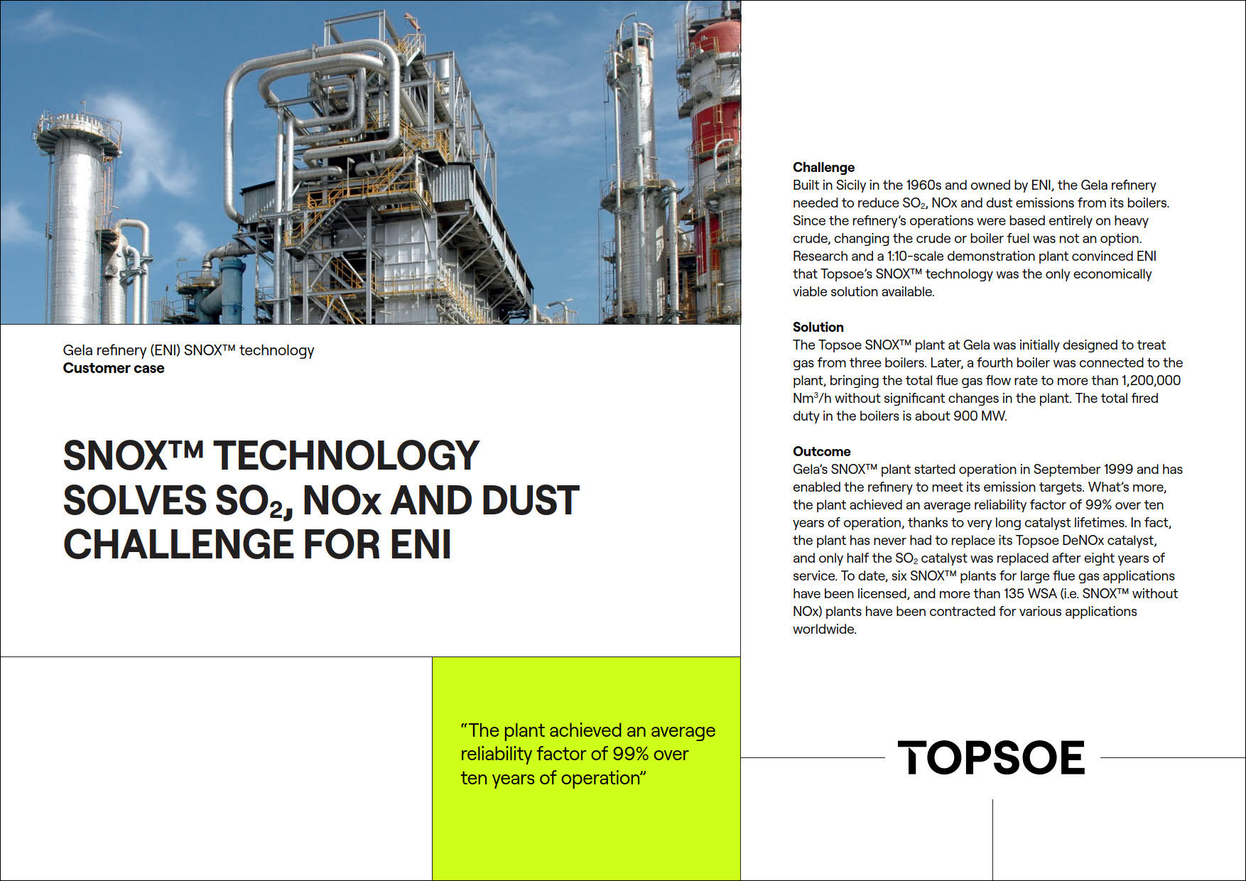 SNOX™ technology solves SO2, NOx and dust challenge for ENI featured Image