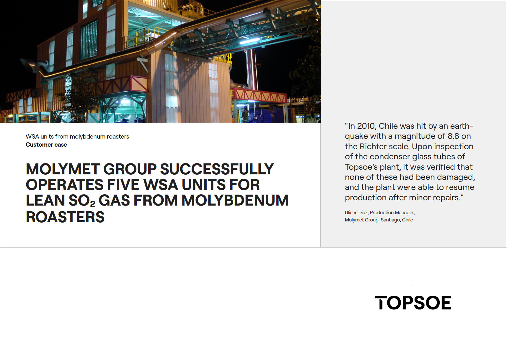 Molymet group successfully operates five units for lean SO2 gas from molybdenum roasters featured Image