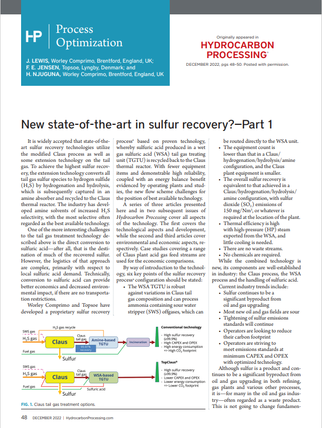 New state-of-the-art in sulfur recovery featured Image
