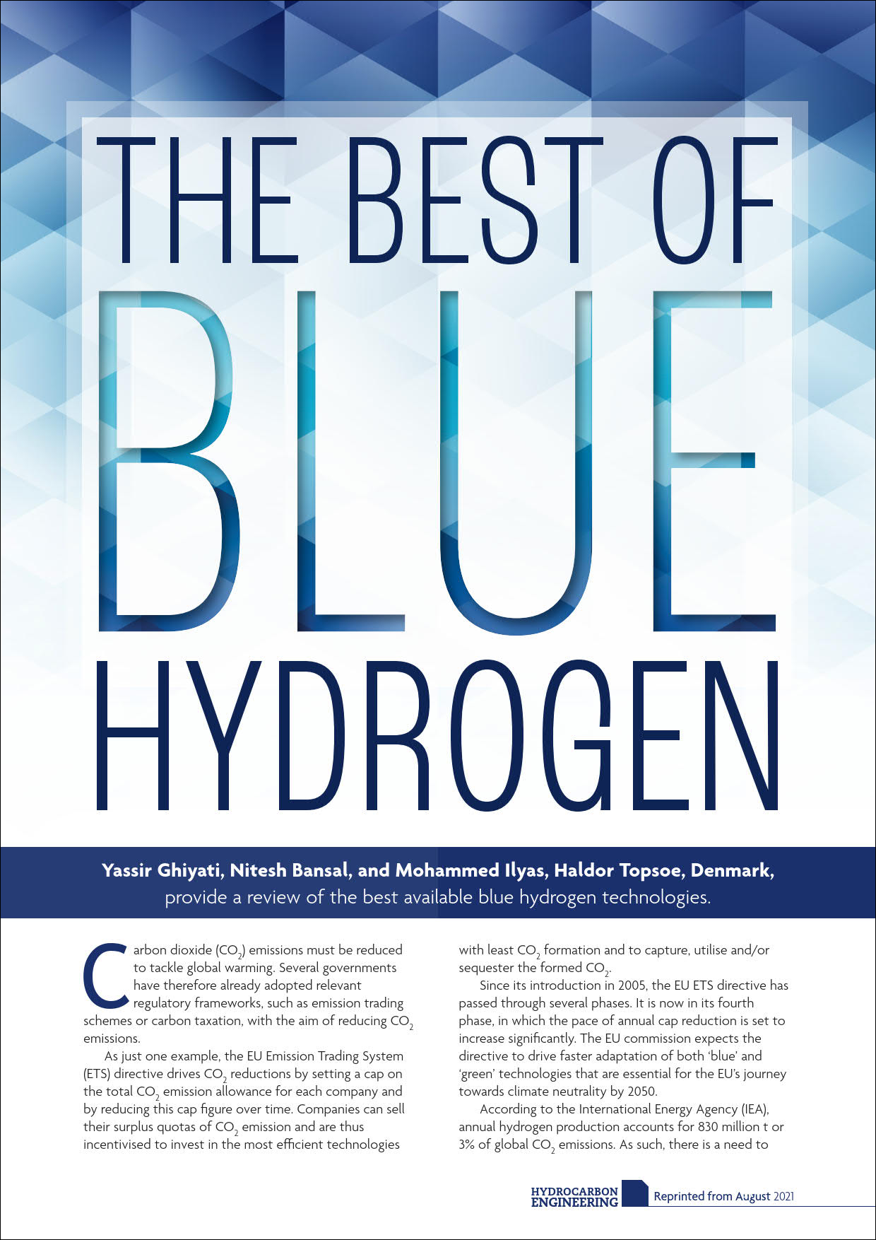 The best of blue hydrogen technologies - article in HCE Aug 2021 featured Image