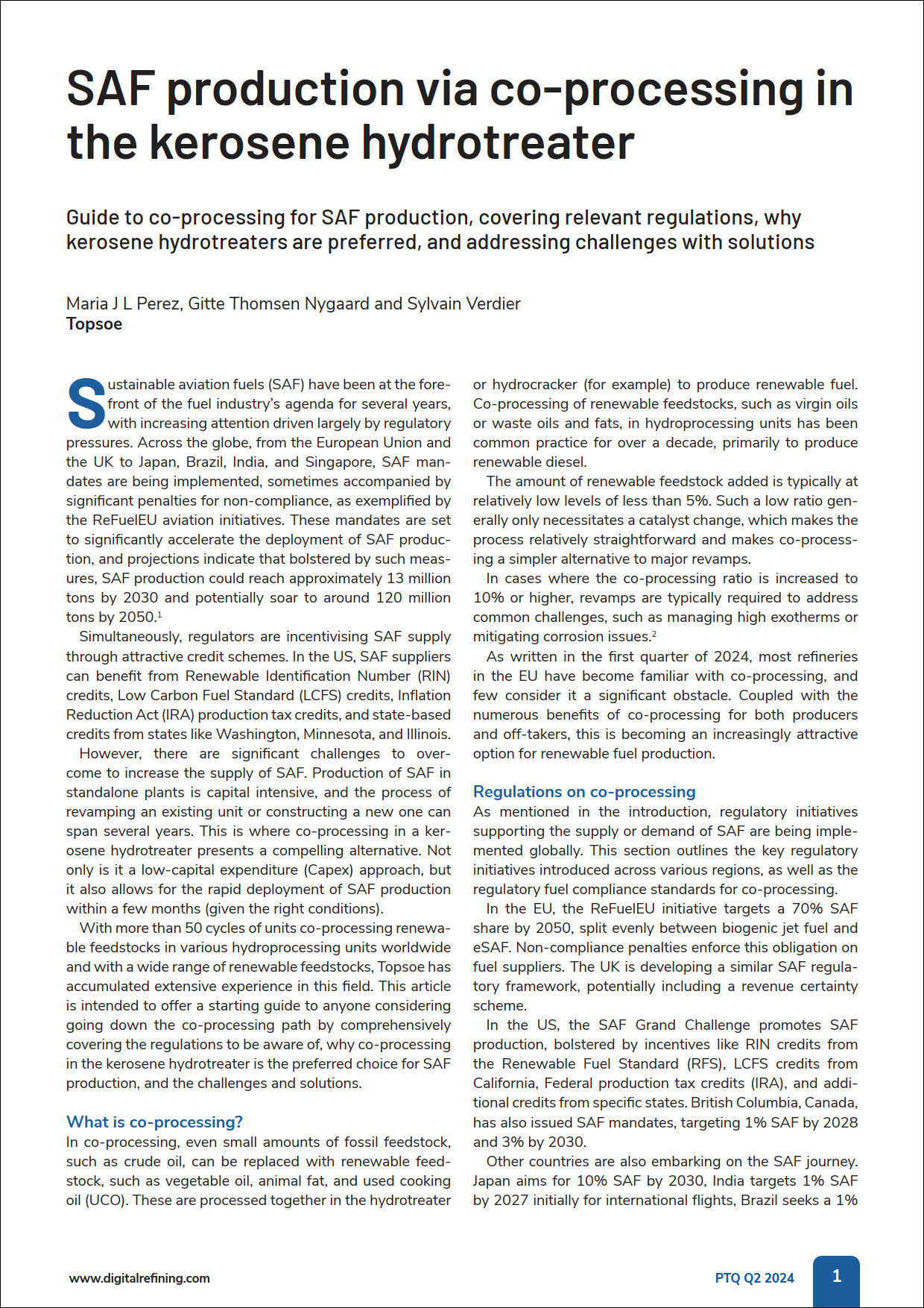 SAF production via co-processing in  the kerosene hydrotreater featured Image